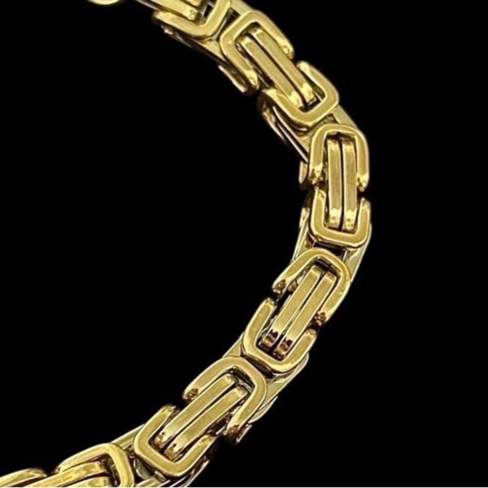 Byzantine Stainless Steel Gold Plated 9 inches, 7mm bracelet -Gold - Picture 8 of 9